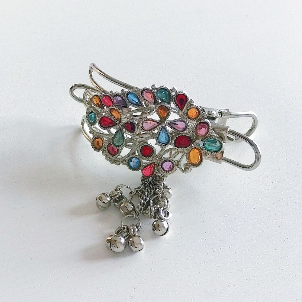 2 Vintage Indian Silver Jeweled Hair Clips - Picture 1 of 7
